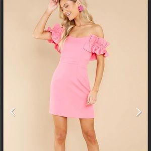 NWT Red dress boutique off the shoulder pink ruffle dress!